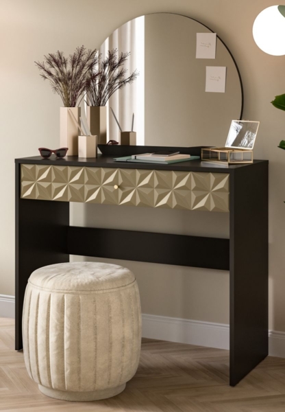 Schminktisch Relief in schwarz und Gold 90 cm