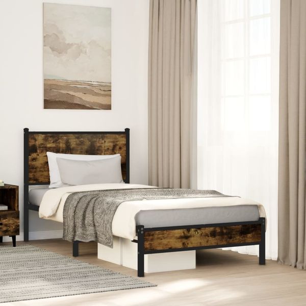 vidaXL Metallbett ohne Matratze Räuchereiche 90x200 cm 4007807