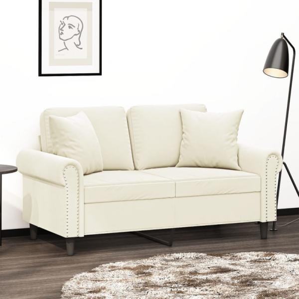 2-Sitzer-Sofa mit Zierkissen Creme 120 cm Samt (Farbe: Creme)