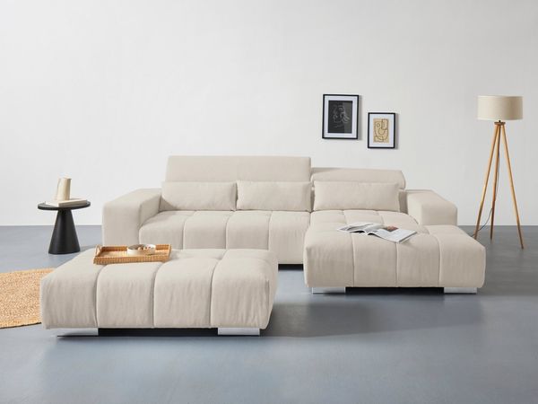 COTTA Ecksofa Orion L-Form, mit Recamiere, inkl. verstellbaren Kopfstützen und 3 Kissen