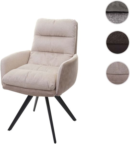 Esszimmerstuhl HWC-G66, Küchenstuhl Stuhl, drehbar Auto-Position Stoff/Textil MVG ~ creme, mit Armlehne Bild 10