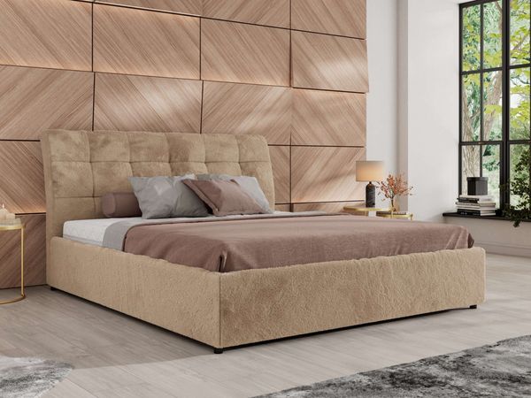 MKS Möbel 'Gala Classic' Polsterbett mit Bettkasten, Beige, 200x200 cm, Plüsch, Pocket | H3 - mittelfest