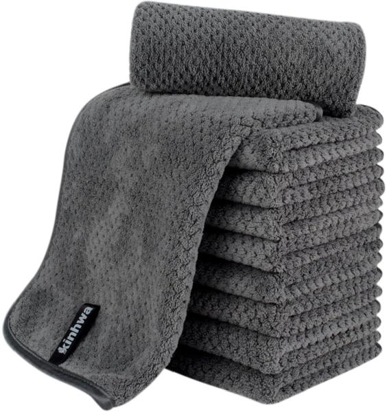 10er Pack Mikrofaser Gästehandtücher 30x50cm Saugfähig Dunkelgrau