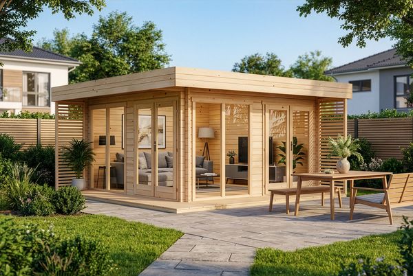 Alpholz Gardenlounge Viva A Gartenhaus aus Holz Holzhaus mit 44 mm Wandstärke inklusive Terrasse Blockbohlenhaus mit Montagematerial, 236 x 400 x 480 cm
