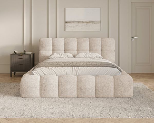 MOEBLO Polsterbett Bubble aus Bouclé 19 (Polsterbett Bubble boucle mit Bettkasten und Lattenrost Wolkenbett Cloud - Polsterbett 180), Maße (BxHxT): 163/183/203 x 100 x 220 cm