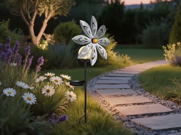 LED Solarleuchte, Glaskugel, Windrad, silbergrau, H 50 cm