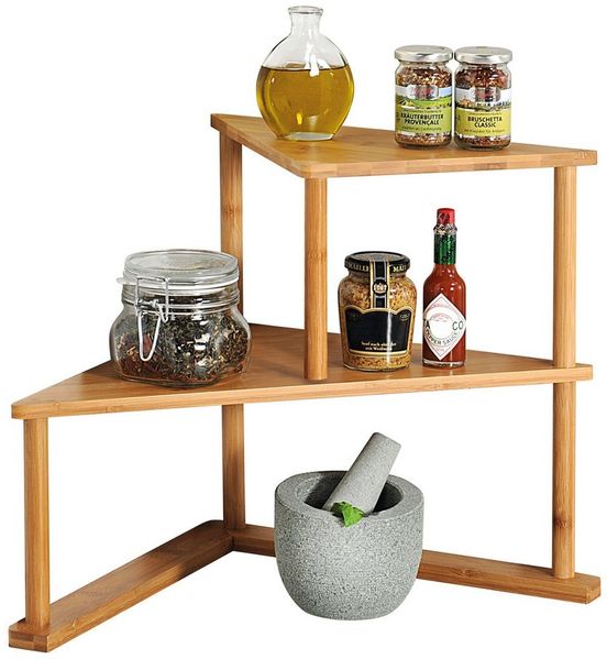 Kesper Küchen-Eck-Regal mit 2 Etagen B52 x T39 x H29,5 cm, aus FSC Bambus, Holz Küchenregal für Gewürze, Standregal für Küchenhelfer