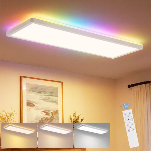 ZMH LED Deckenleuchte Modern 22W LED rechteckig Deckenlampe Dimmbar mit Fernbedienung BüroMemory Function, LED fest integriert, Warmweiß-Neutralweiß-Kaltweiß, Hohe Farbwiedergabeindex