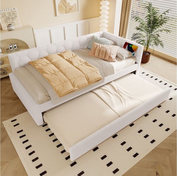 Merax Daybett (1 tlg), Polsterbett Tagesbett Schlafsofa 90x200cm mit Ausziehbett USB & Typ-C