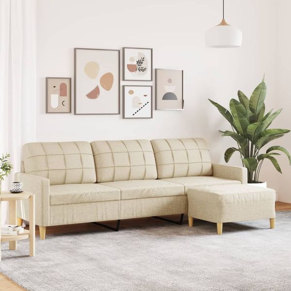 vidaXL 3-Sitzer-Sofa mit Hocker Creme 210 cm Stoff 3278251