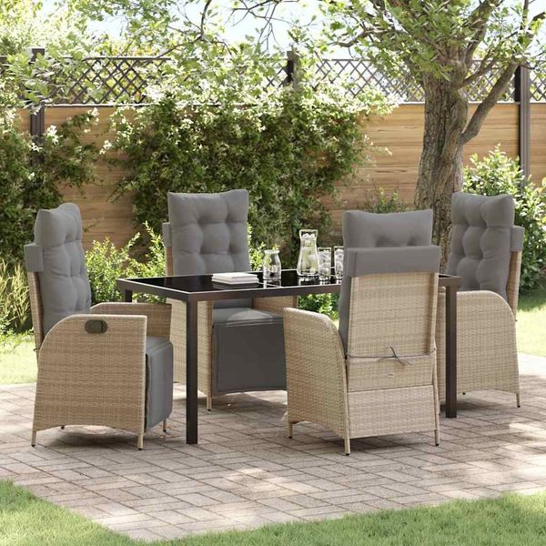 vidaXL Garten Essgruppe mit Kissen 5 pcs Beige Poly-Rattan 3380564