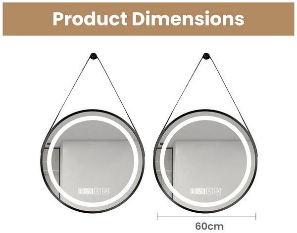 BBWL Wandspiegel LED Badezimmerspiegel rund 50/60/70 cm mit Antibeschlag, Touchschalter & 3 Lichtfarben 3000K–6000K, blendfrei