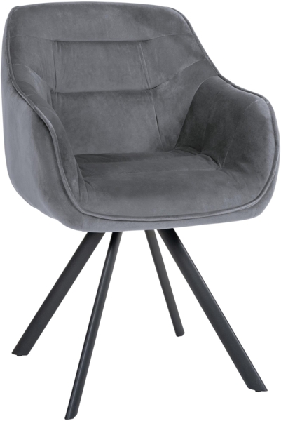 CLP Esszimmerstuhl drehbar mit Armlehne Russel, Küchenstuhl in Samt oder Stoff,dunkelgrau Samt