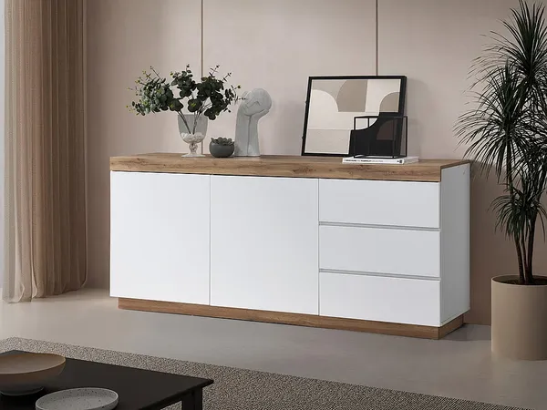 Vente-unique - RENIRI Sideboard Holz, Platte BeigeWeiß - B 45 cm x H 82 cm x L 180 cm