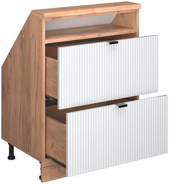 Küchenschrank für Dachschrägen R-Line Weiß Riffel 60 cm mit 2 Schubladen Vicco Bild 3