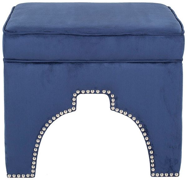 SAFAVIEH Upholstered Ottoman, in Navy, 55 X 55 X 45