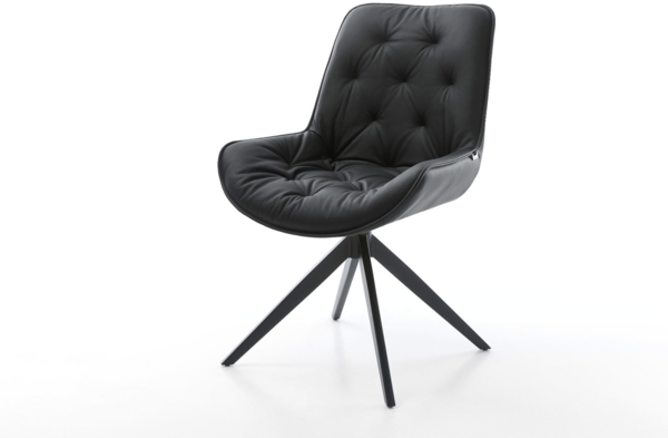 Esszimmerstuhl Taimi-Flex Echt-Leder Schwarz Kreuzgestell breit Schwarz