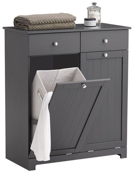 SoBuy Wäscheschrank DE1-BZR33, Badschrank mit Wäschekorb, Badkommode, Bad Waschküche Badezimmerschrank Wäscheschrank mit 2 Schubladen und 2 Wäscheboxen