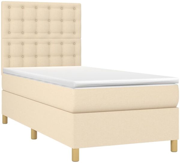 vidaXL Boxspringbett mit Matratze Creme 100x200 cm Stoff 3142638 Bild 3