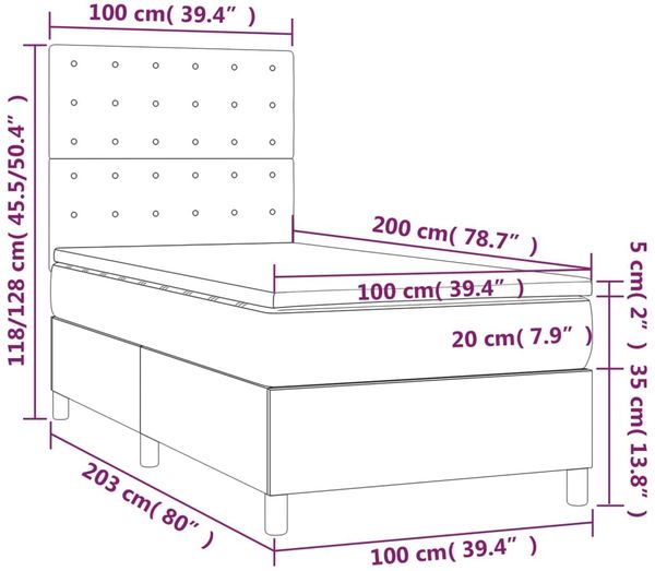 vidaXL Boxspringbett mit Matratze Creme 100x200 cm Stoff 3142638 Bild 6