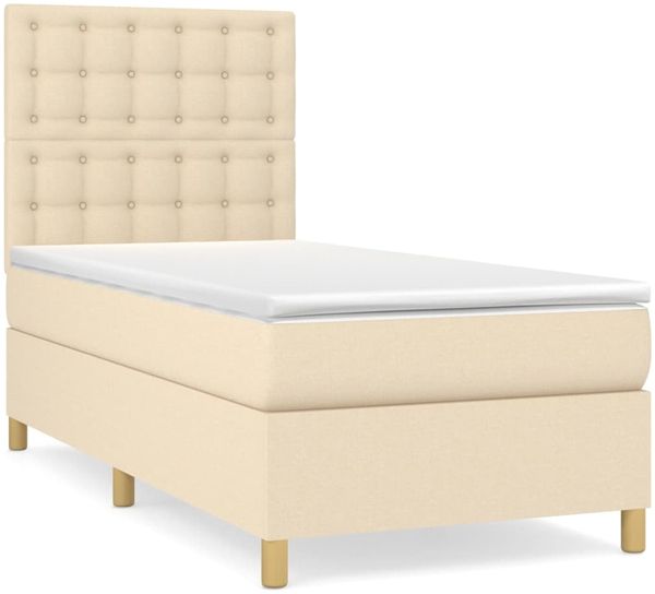 vidaXL Boxspringbett mit Matratze Creme 100x200 cm Stoff 3142638 Bild 2