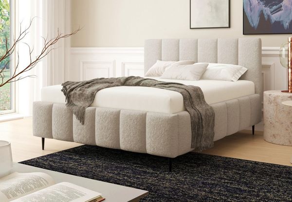 Home Collective Polsterbett Bett mit Stauraum Doppelbett Bettgestell mit Lattenrost (Größen: 140x200, 160x200, 180x200), weich gepolstert modernes Design mit Bettfüßen Beige