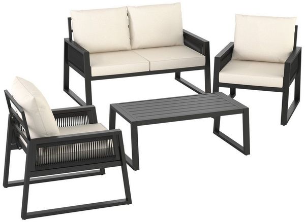 tectake Gartenlounge-Set Terrassenset Captive im Rope-Design mit Aluminiumgestell, (Set, 2-tlg), Extra dicke und große Sitzpolster und Rückenkissen