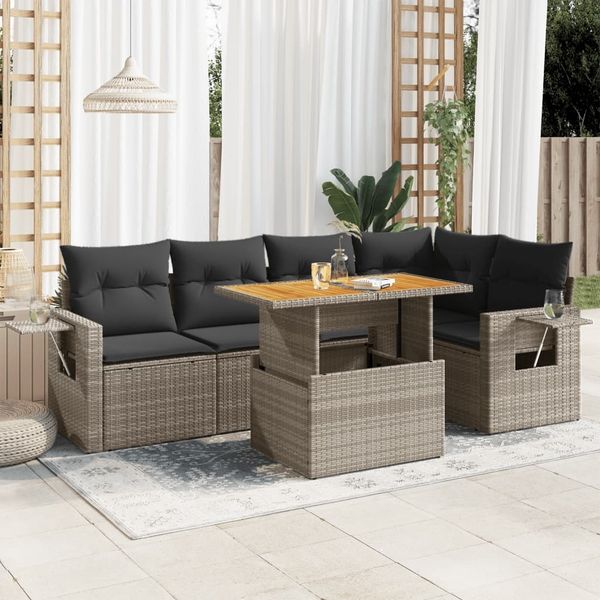 vidaXL 6-tlg. Garten-Sofagarnitur mit Kissen Grau Poly Rattan 3327154