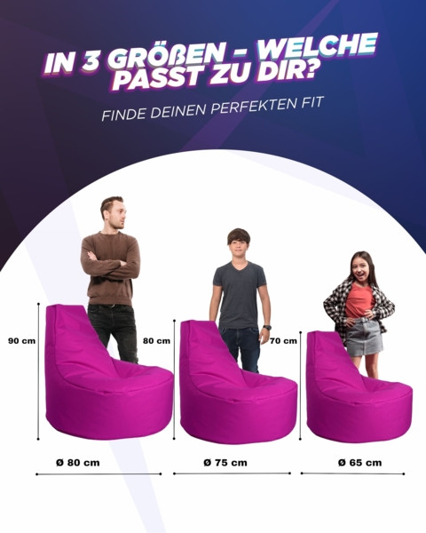 Patchhome Gamer Sitzsack, bereits befüllt, Polyester himbeere, Ø 65 cm Bild 3