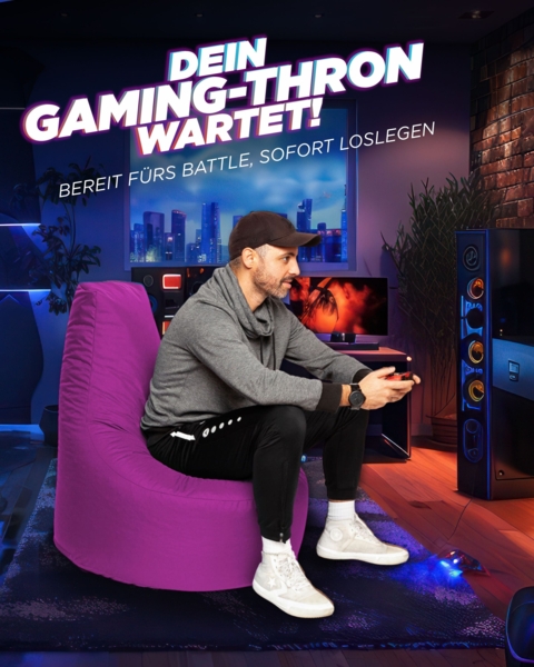 Patchhome Gamer Sitzsack, bereits befüllt, Polyester himbeere, Ø 65 cm Bild 2