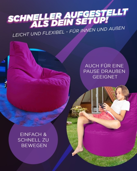 Patchhome Gamer Sitzsack, bereits befüllt, Polyester himbeere, Ø 65 cm Bild 4