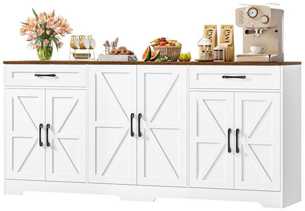 HOMECHO Sideboard, 180 cm breit Küchenschrank mit Arbeitsplatte, 6 Türen und 2 Schubladen