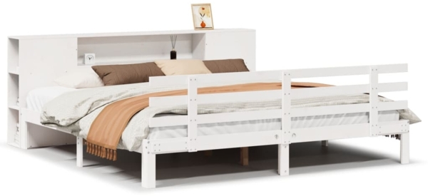 vidaXL Massivholzbett mit Regal ohne Matratze Weiß 180x200 cm Kiefer 3322717