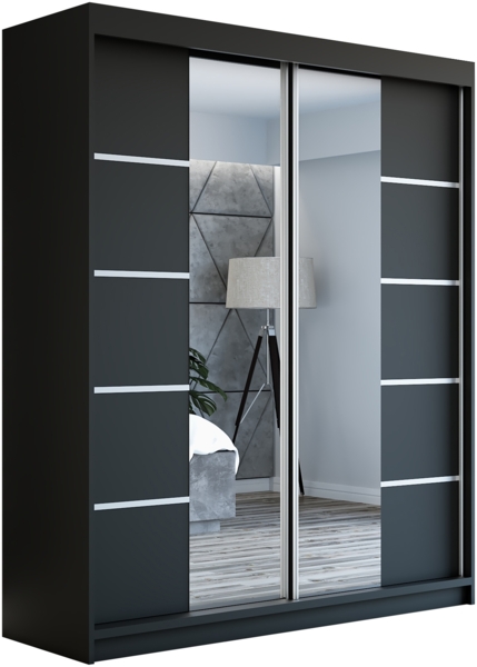 Schwebetürenschrank ERA 2-türig Schrank 180 cm (mit Spiegel) Farbe: Schwarz