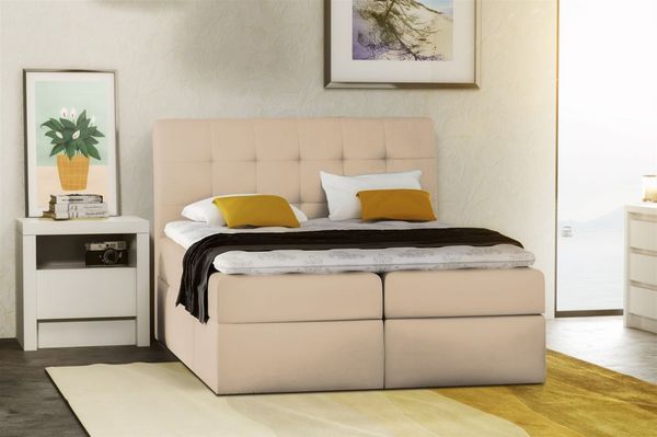 Boxspringbett TURIN Kunstleder Creme 160x200 cm