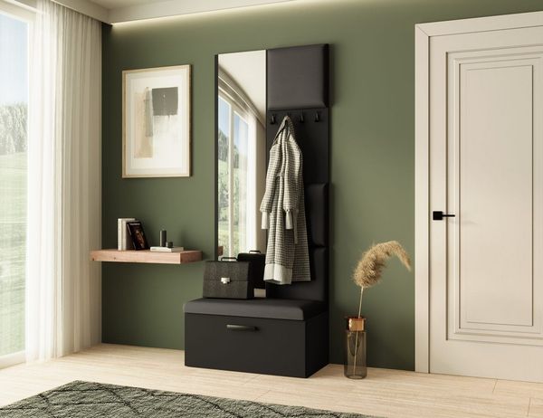 Beautysofa Garderobenschrank MARGARET III mit gepolsterten Paneelen, Spiegel und Kleiderhaken