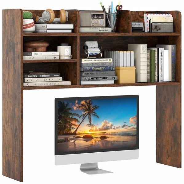KOMFOTTEU Regal-Schreibtisch Schreibtischregal, mit 6 offenen Regalen, für Monitore bis zu 32"