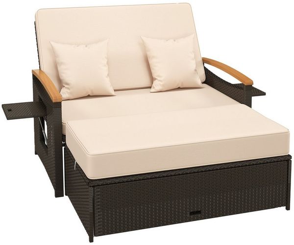 COSTWAY Loungebett, outdoor, Rattan, 2-Personen, 3 in 1, mit verstellbarer Rückenlehne