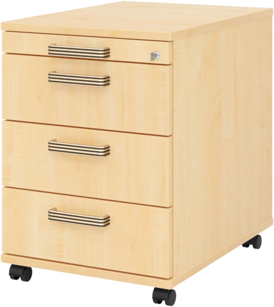 bümö Rollcontainer mit Schubladen, Container abschließbar aus Holz in Ahorn - Rollwagen für's Büro als Schreibtisch Unterschrank, Bürocontainer od. Schreibtischcontainer mit Streifengriffe, AC30-3-3-SG