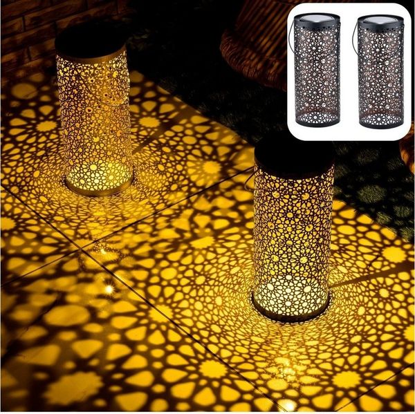 Marrakesch Orient & Mediterran Interior LED Solarleuchte 2er Set Orientalische Solarlaterne Solar Laterne Windlich Noum Schwarz, LED fest integriert, Handarbeit