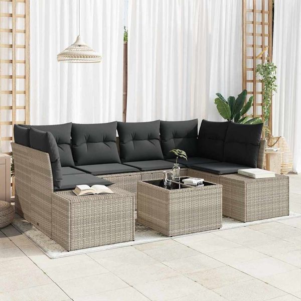 vidaXL Sofa Set mit Kissen 7 pcs Hellgrau Poly Rattan 3346962