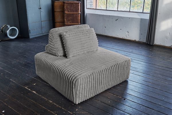 KAWOLA Hocker WIOLO SOFT Polsterhocker mit Rückenkissen Weicher Breitcord grau 84 x 111 x 111 cm