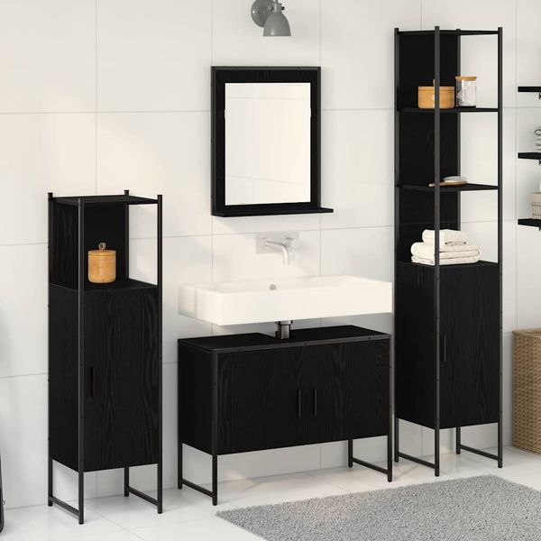 vidaXL Badezimmermöbel-Set mit Regal 4 pcs Schwarz Holzwerkstoff 3334404