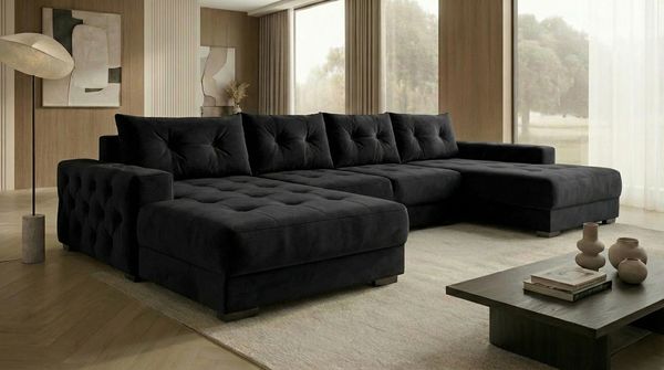 Ecksofa MODENA 320 cm x 185 cm – Stoff: CASABLANCA Schwarz 16 Farbe: Schwarz