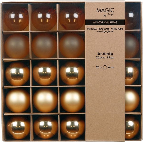 MAGIC by Inge Weihnachtsbaumkugel, Weihnachtskugeln Glas 6cm 25er Set - Brokatgold teils transparent