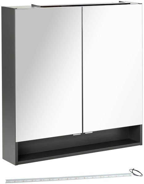 FACKELMANN LUNA LED Spiegelschrank 80 cm breit, Anthrazit + Ambientebeleuchtung
