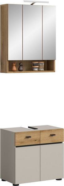 welltime Badmöbel-Set VANN, 2-teilige moderne Badkombination, inkl. Beleuchtung, (2-St, 1x Waschbeckenunterschrank, 1x Spiegelschrank inkl. Beleuchtung), Bad-Kombination, Bad-Möbel, Badezimmer, Kombination, Kombi, Bad-Set