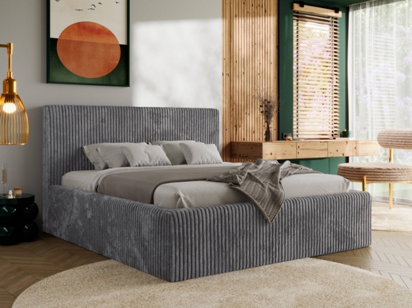 Polsterbett mit Stauraum Lattenrost TILIANO CLASSIC Bett gepolstert Doppelbett mit Kopfteil Pocket Matratze - 200x200 cm - Grau Cord - VIRE LUX