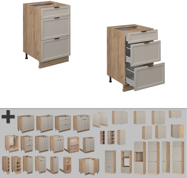 Küchenunterschrank Fame-Line GrauBeige 50 cm ohne Arbeitsplatte Vicco Bild 5