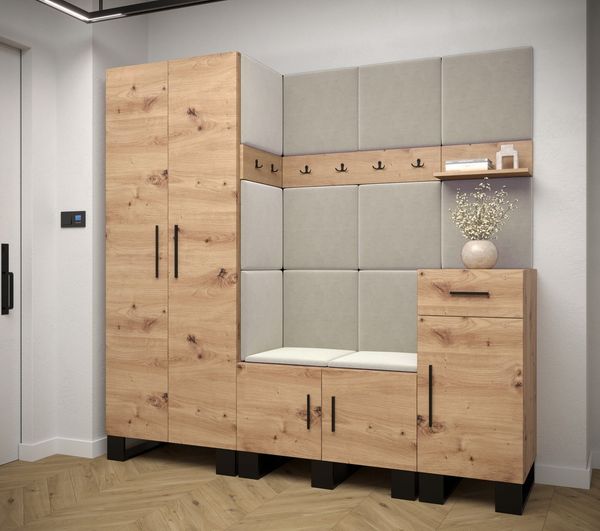 ABIKS MÖBEL Garderoben-Set ARTIN Set 1 Garderobe mit gepolsterten Paneelen, Industriell Design